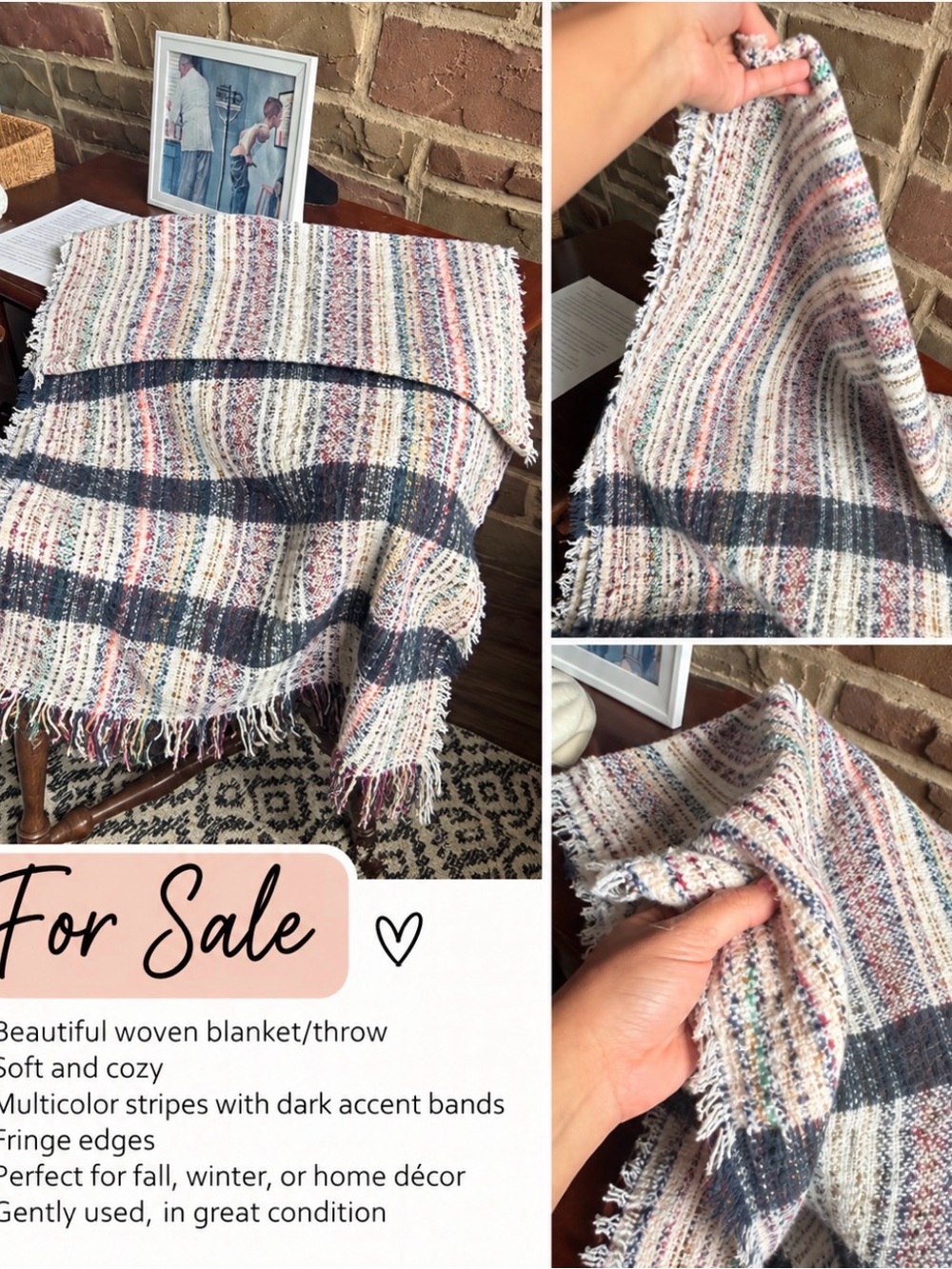 Urban Outfitters Multicolor Stripe Throw with Navy Bands